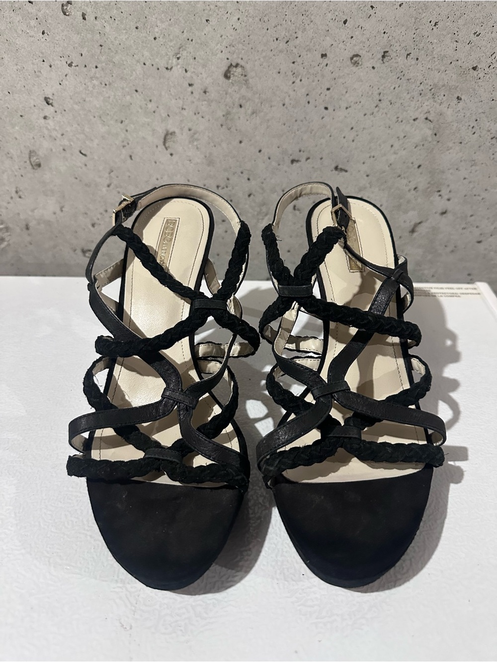 BCBGeneration Black Braided Strappy Open-Toe Ankle Buckle Sandals